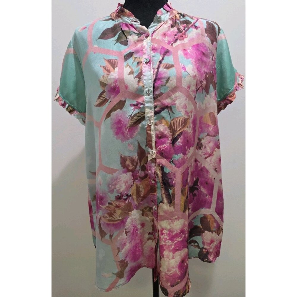 Johnny Was Hunny Nahia Tunic Size Small Boho Silk Top Blouse Floral Designer